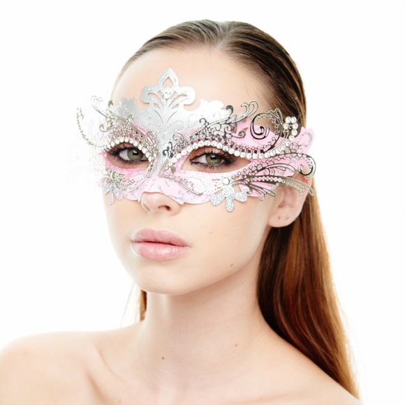 Pink & Silver Premium Laser Cut Masquerade Mask - Picture 2 of 4